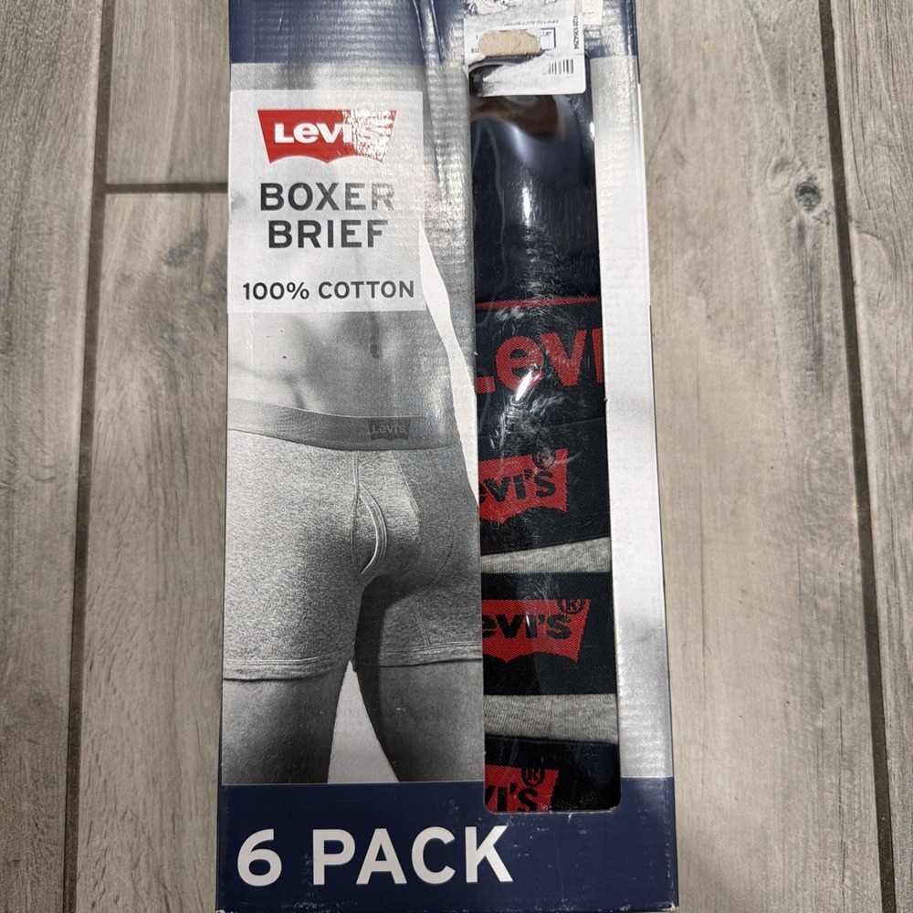 5-Pack New Levi's Mens Black Gray Cotton Comfort Boxer Briefs Underwear Size L